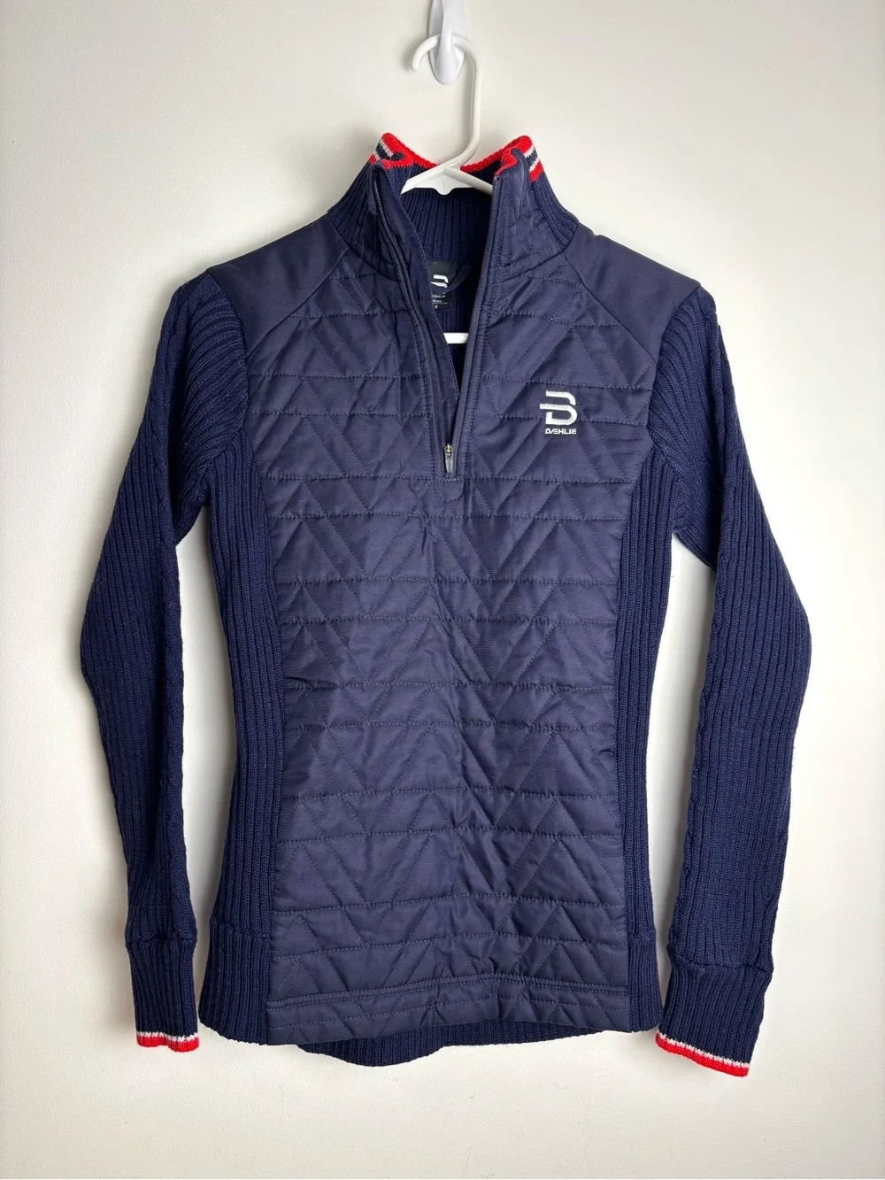 Daehlie Ski Sweater Women’s S Small Quarter Zip Navy Quilted Outdoor